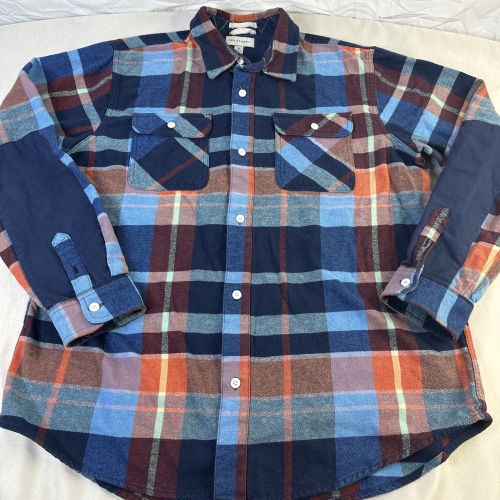 Free Assembly Flannel Mens Plaid Shirt Long Sleeve Button Up Blue, Size XL
